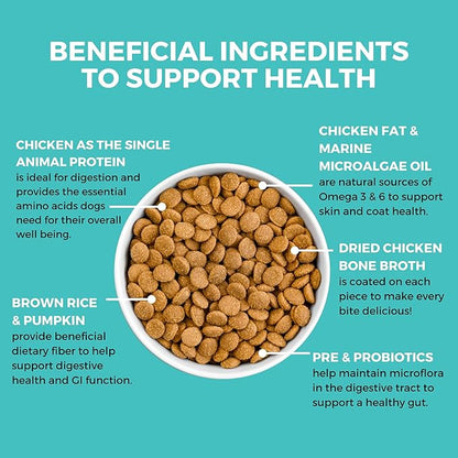 KOHA Limited Ingredient Bland Diet Dry Food for Dogs - Chicken & Brown Rice Recipe, Sensitive Stomach Dog Food - Pumpkin for Digestive Support, 3.5 lbs