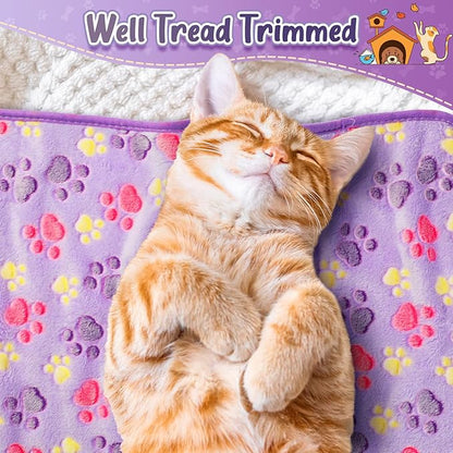 Tatuo 4 Pcs Dog Blanket Pet Puppy Blanket Puppy Teething Toys Paw Print Fleece Blanket for Pet Cat Soft Warm Sleep Mat Guinea Pig Cage Blanket(Small(24 x 16 Inch),Purple)