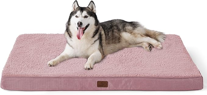 Bedsure Extra Large Dog Bed for Large Dogs - Jumbo Orthopedic Waterproof Dog Beds with Removable Washable Cover, Egg Foam Pet Bed Mat Pink