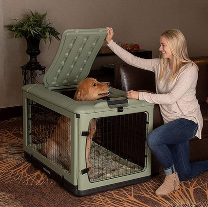 Pet Gear _he Other Door 4 Door Steel Crate for Dogs/Cats with Garage-Style Door, Includes Plush Bed + Travel Bag, No Tools Required, 3 Models, 3 Colors