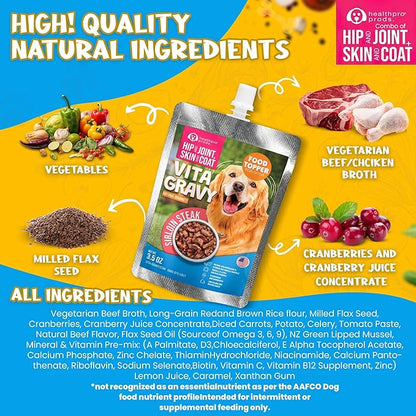VitaGravy Dog Food Topper for Dry Dog Food Wet Dog Food in Sirloin Steak Delicious Flavour. Dogs Love Rich Gravy Texture than Bone Broth for Dogs. Farmers Dog Food topper, Pet Food, 3.5oz, 3 Pk