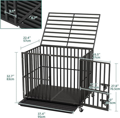 YITAHOME Heavy Duty Indestructible Dog Crate, 37 inch Escape Proof Dog Cage Kennel with Lockable Wheels, High Anxiety Dog Crate, Large Crate Indoor for Small Dog with Removable Tray