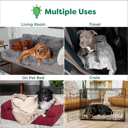 Furhaven Waterproof Throw Blanket for Dogs & Indoor Cats, Washable - Shaggy Plush Calming Long Faux Fur & Velvet Dog Blanket - Driftwood, Small