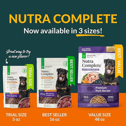 ULTIMATE PET NUTRITION Nutra Complete Raw Freeze Dried Dog Food, Veterinarian Formulated with Antioxidants, Prebiotics & Amino Acids (1 Pound, Pork)