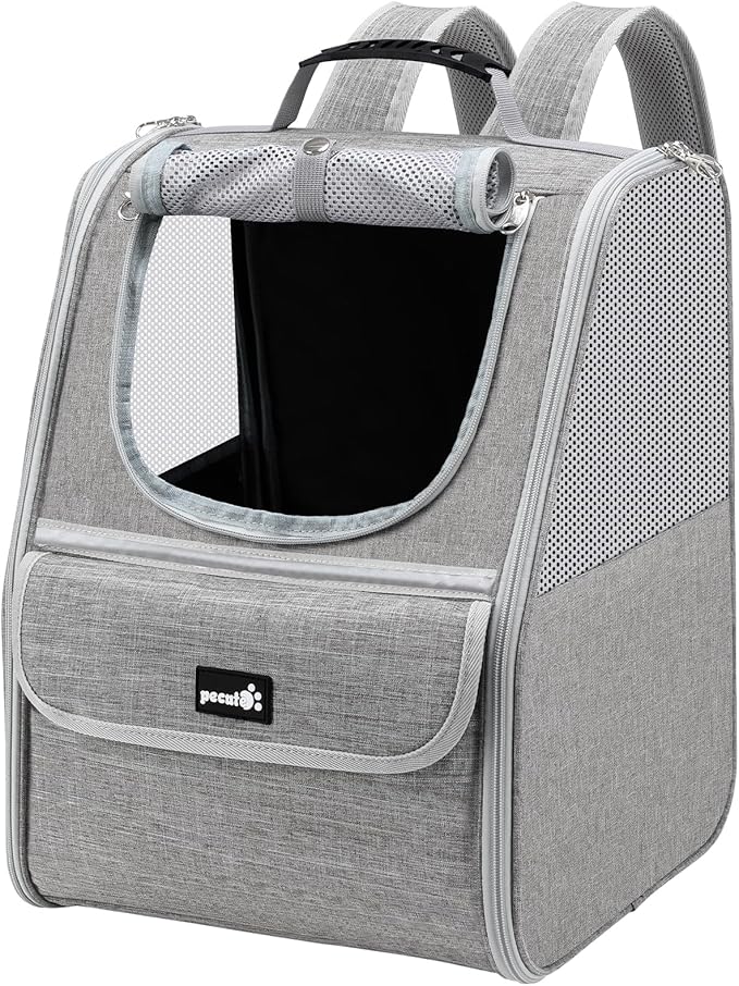 Pecute Cat Backpack Carrier, Small Dog Backpack Carrier, Pet Backpack Carrier for Cats Dogs Puppy Kitten, Cat Carrier Bag Carrying for Travel Hiking Bike Riding Walking Outdoor,Light Gray