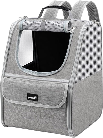 Pecute Cat Backpack Carrier, Small Dog Backpack Carrier, Pet Backpack Carrier for Cats Dogs Puppy Kitten, Cat Carrier Bag Carrying for Travel Hiking Bike Riding Walking Outdoor,Light Gray