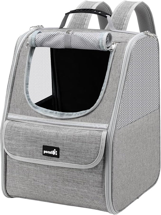 Pecute Cat Backpack Carrier, Small Dog Backpack Carrier, Pet Backpack Carrier for Cats Dogs Puppy Kitten, Cat Carrier Bag Carrying for Travel Hiking Bike Riding Walking Outdoor,Light Gray