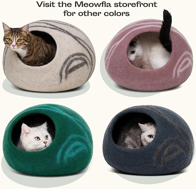 MEOWFIA Cat Cave  Premium Felt Cat Bed for Indoor Cats, Handmade 100% Merino Wool (Large, Dark Grey)