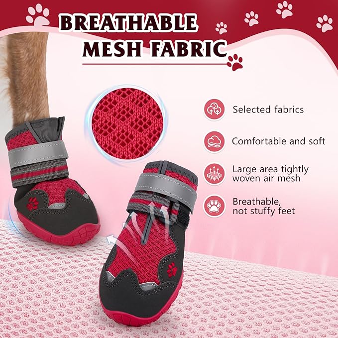 Dog Shoes for Large Medium Small Dog, Mesh Breathable Dog Shoes for Hot Pavement, Anti-Slip Dogs Boots Paw Protectors with Reflective for Outdoor Walking Indoor Hardfloors (Size 8)