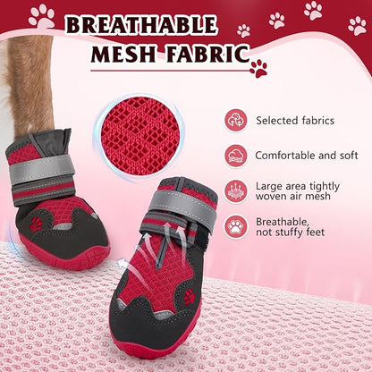 Dog Shoes for Large Medium Small Dog, Mesh Breathable Dog Shoes for Hot Pavement, Anti-Slip Dogs Boots Paw Protectors with Reflective for Outdoor Walking Indoor Hardfloors (Size 8)