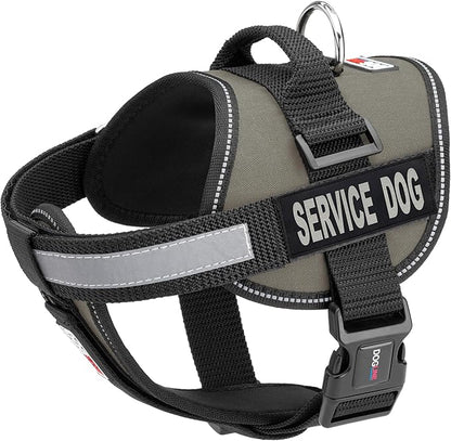 Dogline Unimax Dog Harness Vest with Service Dog Patches Reflective No-Pull, Adjustable Straps, Breathable Neoprene for Medical, Service, Identification and Training Dogs Girth 15 to 19" Gray