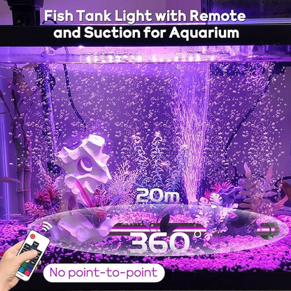 Bubble Fish Tank Light：Ip68 Waterproof Fish Aquarium Lights with Oxygen Boost for 12-17 inch Saltwater Freshwater Tanks -Submersible Led Lights with Remote for Aquatic Pet Plants Lovers