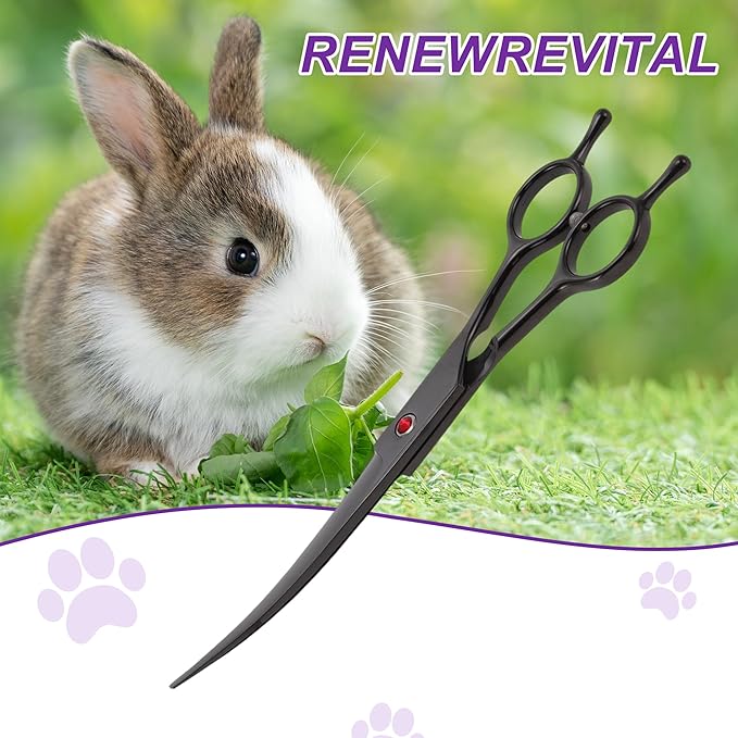 Dog Grooming Scissors, with Ergonomic Handle, Pill Popper for Cats, Upper Bend Shears, Stainless Steel Curved Shears for Dogs Cats, Black, 7.5inch