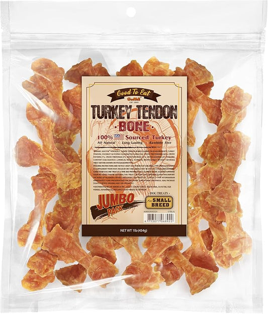 Gootoe Turkey Tendon Dog Treats, Bone (S) 1 lb, 100% USA Sourced Turkey, Natural Snack, Premium Puppy Chews, Hypoallergenic, Rawhide Free, Reseal Value Bag, Size for Small Dogs