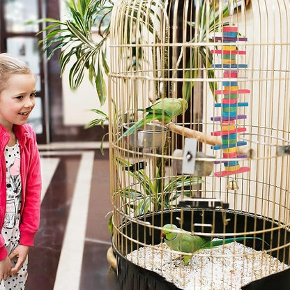 4 Pcs Parrot Toys, Birds Toys with Multicolored Natural Wood Blocks, Bird Chew Toys with Hook and Bell, Bird Cage Toys for Conures, Parakeets, Cockatiels, Lovebirds, African Grey Macaws, 2 Designs