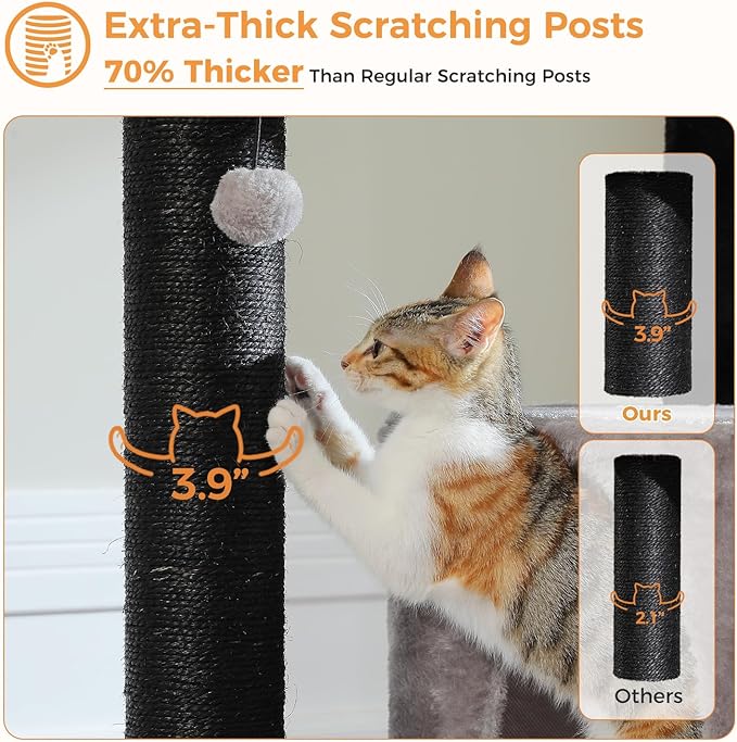 PETEPELA Cat Tree for Large Cats up to 30 lbs, 58" Heavy Duty Cat Tower with Reinforced Scratching Posts[ φ3.9”], Large Hammock, Spacious Condo & Top Perch, Sturdy Cat Furniture for Maine Coons, Black