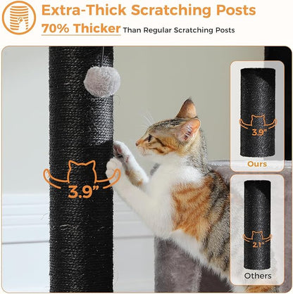 PETEPELA Cat Tree for Large Cats up to 30 lbs, 58" Heavy Duty Cat Tower with Reinforced Scratching Posts[ φ3.9”], Large Hammock, Spacious Condo & Top Perch, Sturdy Cat Furniture for Maine Coons, Black