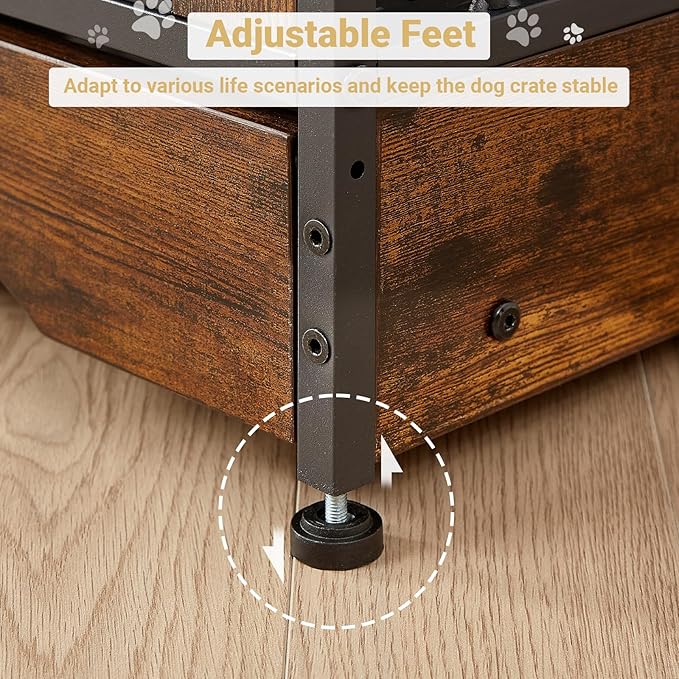 Rovibek 75'' Double Dog Crate Furniture for 2 Large Dogs, Heavy Duty Furniture Style Dog Kennel End Table, Wood Crates for Dogs Kennel Indoor Double Door, Brown