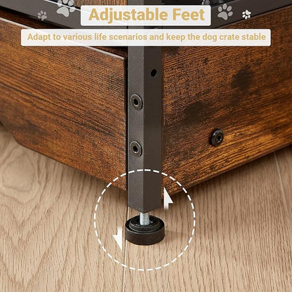 Rovibek 75" Double Dog Crate Furniture for 2 Large Dogs, Heavy Duty Furniture Style Dog Kennel End Table, Wood Crates for Dogs Kennel Indoor Double Door, Brown