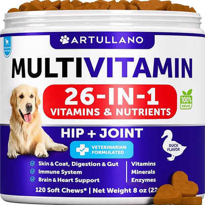 Dog Multivitamin Chewable with Glucosamine 26 in 1 - Dog Vitamins and Supplements - Senior & Puppy Multivitamin for Dogs - Pet Joint Support Health - Immunity, Mobility, Gut Skin - 120 Chews