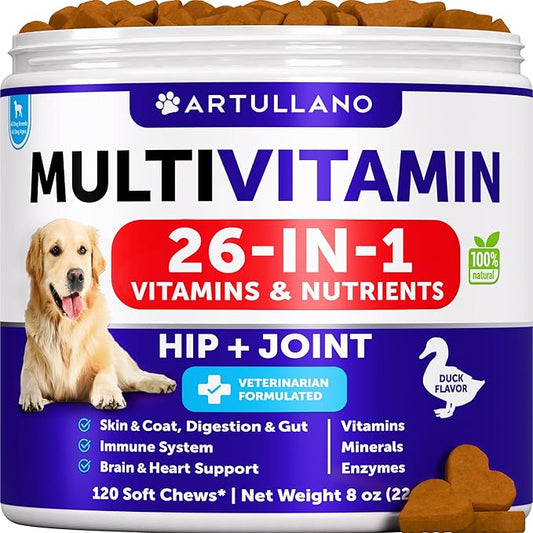 Dog Multivitamin Chewable with Glucosamine 26 in 1 - Dog Vitamins and Supplements - Senior & Puppy Multivitamin for Dogs - Pet Joint Support Health - Immunity, Mobility, Gut Skin - 120 Chews