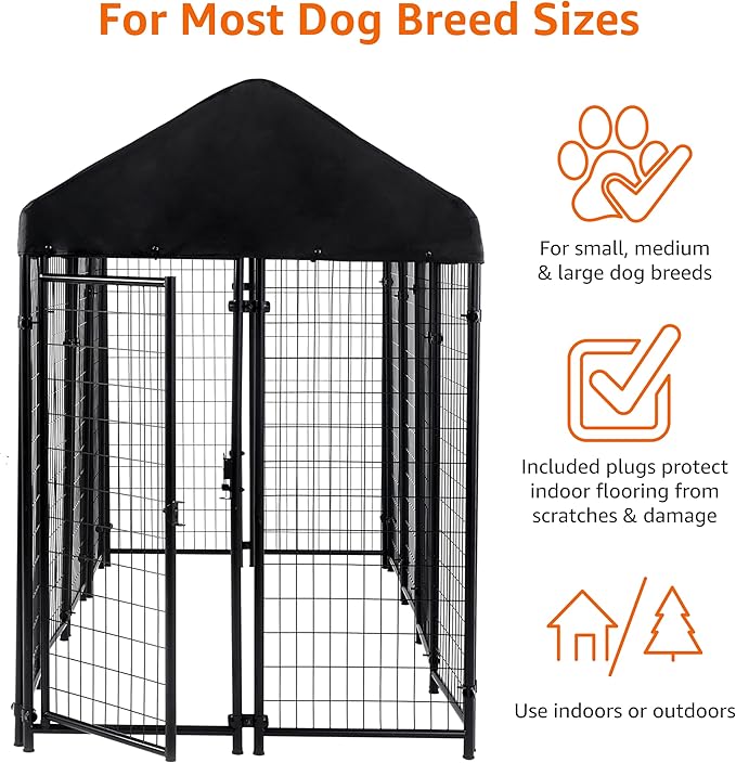 Amazon Basics - Welded Rectangular Outdoor Secure Wire Crate Kennel for Cat, Dog Large, Black, 102 x 48 x 72 inches