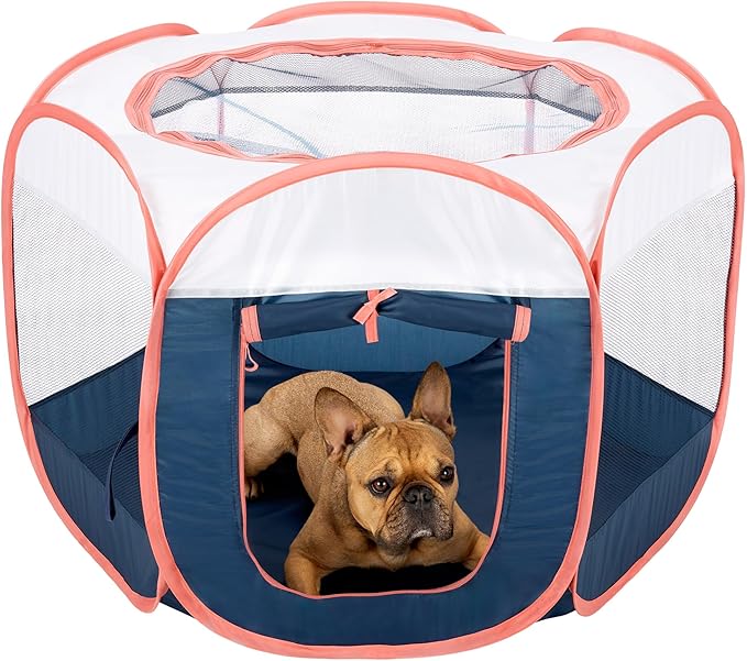 Furhaven Portable Dog Playpen Cat Tent, Pet Playground/Kennel Foldable Indoor Outdoor Zippered Puppy Crate - Navy, Small