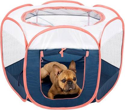 Furhaven Portable Dog Playpen Cat Tent, Pet Playground/Kennel Foldable Indoor Outdoor Zippered Puppy Crate - Navy, Small