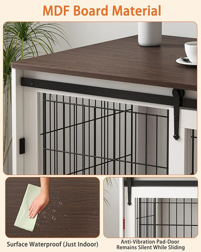 Piskyet Dog Crate Furniture Barn Door Dog Crate for Large Dogs Up to 60 lbs,Sliding Door Dog Crate Modern Decorative End Side Table Nightstand