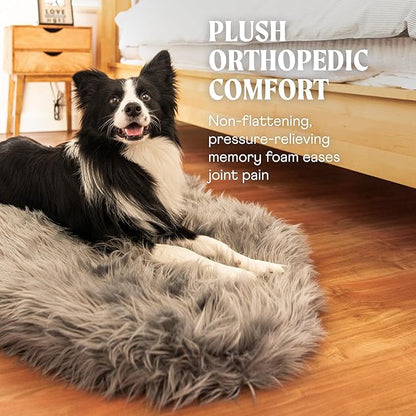 PupRug Orthopedic Dog Bed for Large Dogs with Fluffy Soft Faux Fur and Memory Foam for Joint Pain Relief, Machine Washable and Waterproof Couch Bed, Charcoal Grey, Large/Extra Large