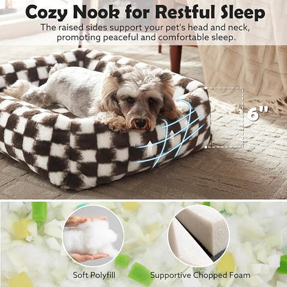 JOEJOY Small Dog Bed for Small Dogs, Rectangle Washable Orthopedic Corduroy Fleece Pet Bed with Removable Zipper Cover, Cute Soft Calming Puppy Bed with Non Skid Bottom