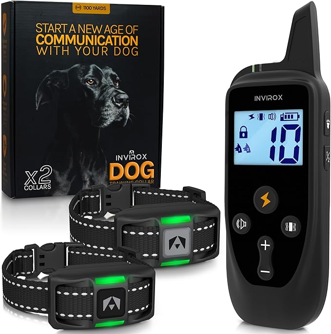 INVIROX Dog Training Collar for Large Dog X2 [2025 Edition] 123 Levels Dog E Collars 1100yd Range, 100% Waterproof, Rechargeable Electric Dog Collars for Medium Dogs, E Collar for Large Dogs