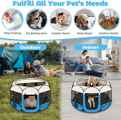 36" Foldable Pet Playpen for Medium/Small Dogs, HOMAGICO Pet Playpen for Indoor Cats Enclosed,Portable Dog Playpen Outdoor Tent Crate with Carrying Case,Water-Resistant and Removable Shade Cover, Blue