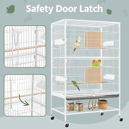 Yaheetech 52inch Bird Cage Extra Large Parakeet Parrot Cage for Lovebird Cockatiel Conure Finch with Rolling Stand White