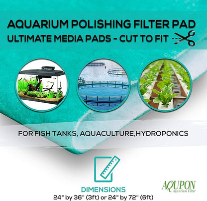 Aquarium Polishing Filter Pad 100 Micron Filters Media Pads - Cut to Fit 24" by 36" - for Fish Tanks, Aquaculture, Hydroponics - USA Manufacturer (3 Pack)