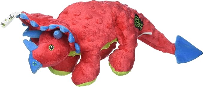 goDog Dinos Frills Squeaky Plush Dog Toy, Chew Guard Technology - Red, Large