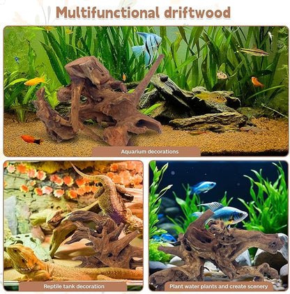 PINVNBY Natural Large Driftwood for Aquarium Fish Tank Decorations, Driftwood for Reptile Tank Bearded Dragon Tank Accessories Terrarium Decor (7.5 to 14.5 inches / 2 Pack)