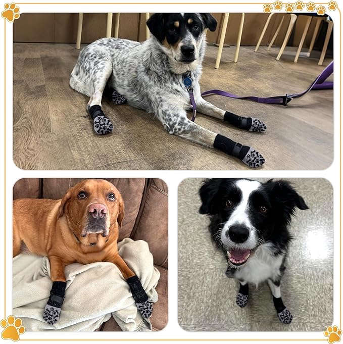 Non-Slip Dog Socks for Hot/Cold Pavement and Hardwood Floors - Prevents Licking and Slipping, and Provides Dog Paw Protection Dog Grip-Enhanced Shoes & Boots for Small,Medium,Large and Senior Dogs