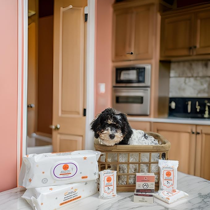 Aurora Pet Wipes – 100% Natural, Plant-Based Hypoallergenic Grooming Wipes for Dogs & Cats – Extra-Durable, Large & Thick for Effortless Cleaning (Lavender, 200 Count)