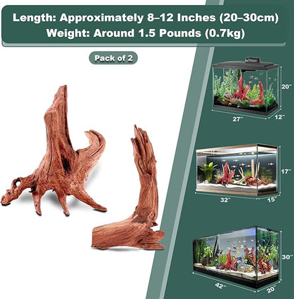 2 PCS Natural Driftwood for Aquarium Fish Tank Decor,Assorted Driftwood Branch for Reptile Decor (ZYM-S(8-12 Inch)-2 PCS)