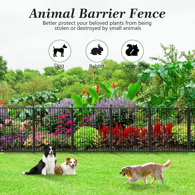 Decorative Garden Fence with Gate, 32in x96ft 42 Panels Metal Fence Panels Heavy Duty Dog Fencing Outdoor Fences for Yard, Rustproof Garden Fencing Flower Bed Edging for Patio Decor