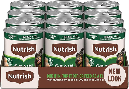 Nutrish Grain Free Real Chicken & Apple Recipe Premium Paté Wet Dog Food, 13 oz. Can, 12 Count, Packaging May Vary (Rachael Ray)