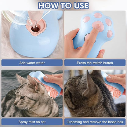 Pet Grooming Steam Brush Kit 7pcs, Cat Brush with Spray Cat Brush Comb for Shedding -Cat Brush&Nail Clippers File Set for Cat Dogs Long matted Haired Pets and Nail Repair