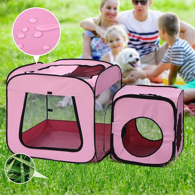 Royizen Puppy Cat Tent Playpen Foldable Waterproof Dog Crate Kennel Indoor Outdoor Portable Playpen Kitten and Small Pets Pop Up Kennel Cat Travel Carrier with Litter Box Enclosure, Pink