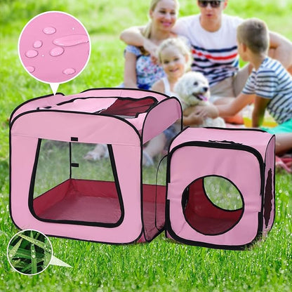 Royizen Puppy Cat Tent Playpen Foldable Waterproof Dog Crate Kennel Indoor Outdoor Portable Playpen Kitten and Small Pets Pop Up Kennel Cat Travel Carrier with Litter Box Enclosure, Pink