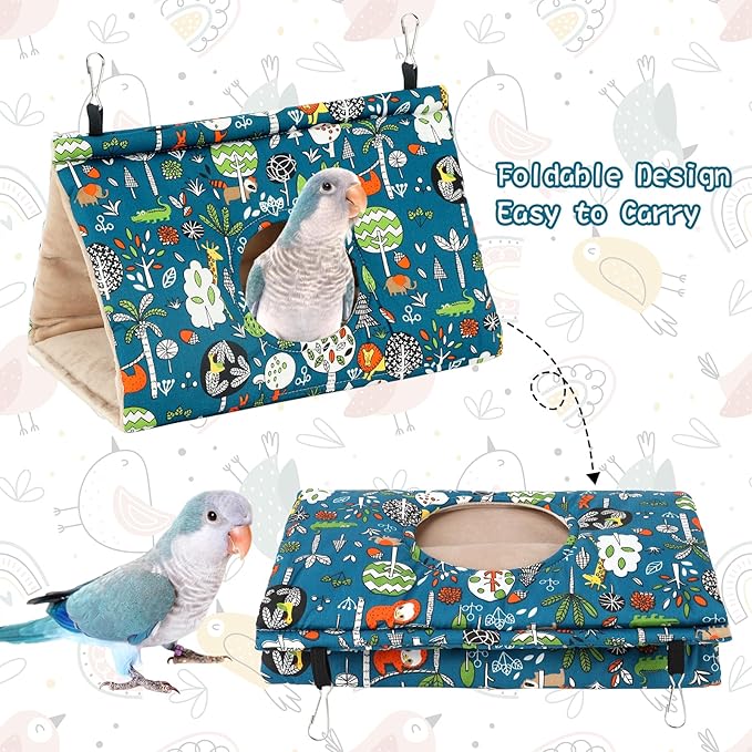 Rypet Winter Warm Bird Nest House - Hanging Hammock Velvet Shed Hut Cage Plush Fluffy Birds Hideaway Sleeping Bed Fuzzy for African Grey Cockatoo and Other Amazon Parrot Largeï¼_lueï¼