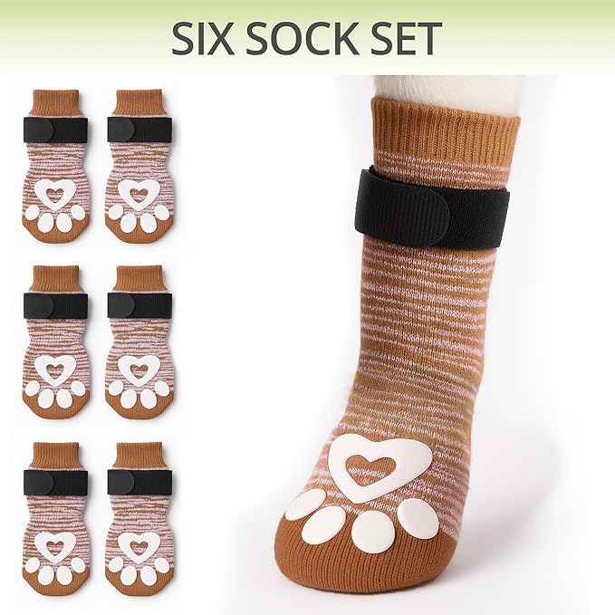 Anti Slip Dog Socks for Hardwood Floors, 6 Pack | Dog Socks to Prevent Licking Paws and Add Traction | Paw Protection for Senior Dogs | Dog Booties Alternative - Medium