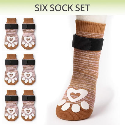 Anti Slip Dog Socks for Hardwood Floors, 6 Pack | Dog Socks to Prevent Licking Paws and Add Traction | Paw Protection for Senior Dogs | Dog Booties Alternative - XL