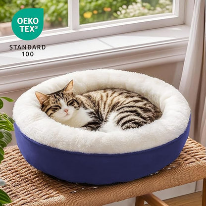 Love's cabin Round Donut Cat and Dog Cushion Bed, 20in Pet Bed for Cats or Small Dogs, Anti-Slip & Water-Resistant Bottom, Super Soft Durable Fabric Pet beds, Washable Luxury Cat & Dog Bed Navy Blue
