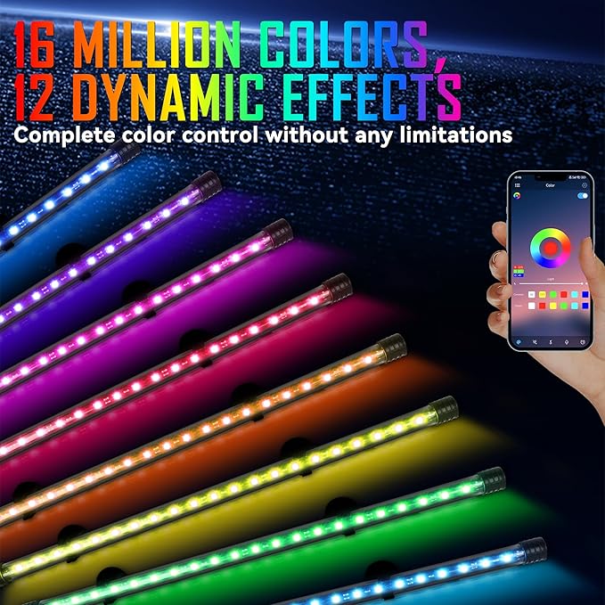 Smart App-Controlled RGB LED Aquarium Light with 16 Million Colors & 12 Dynamic Effects, Underwater Fish Tank Light with Timer, Submersible LED Lights with Adjustable Brightness and Speed - 23''